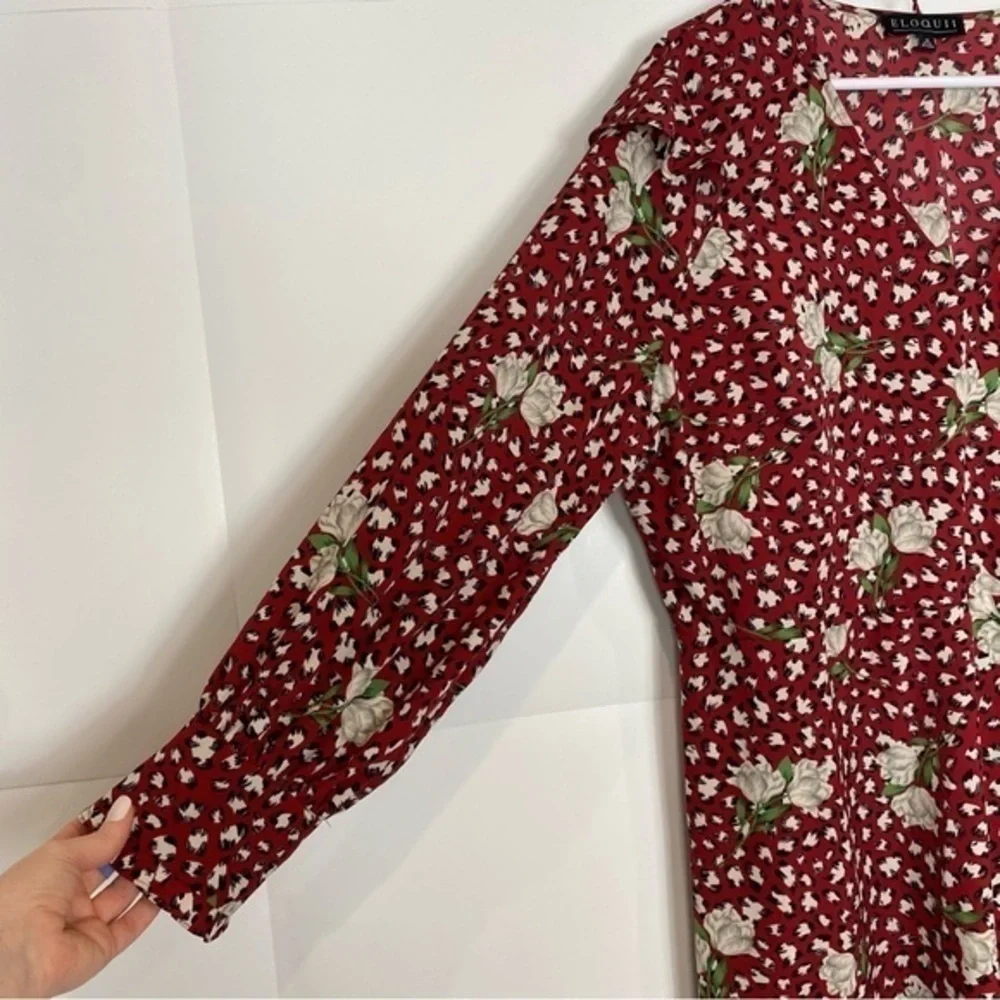 Eloquii red & white rose Ruffle V-neck floral polka dot retro midi dress 18 plus